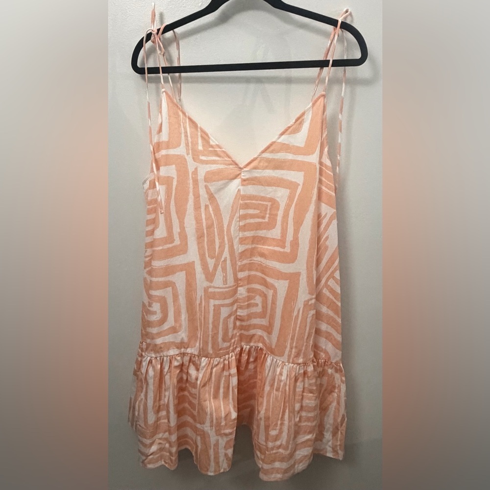 Anthropologie Peach & White Geometric Tiered Slip Dress